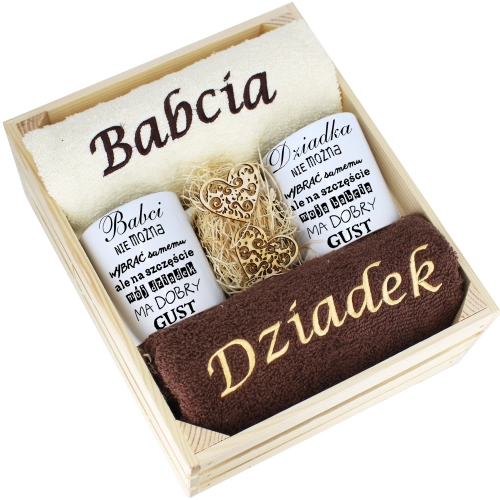 IDEALNY PREZENT - ZESTAW RĘCZNIKI + KUBKI BABCIA i DZIADEK
