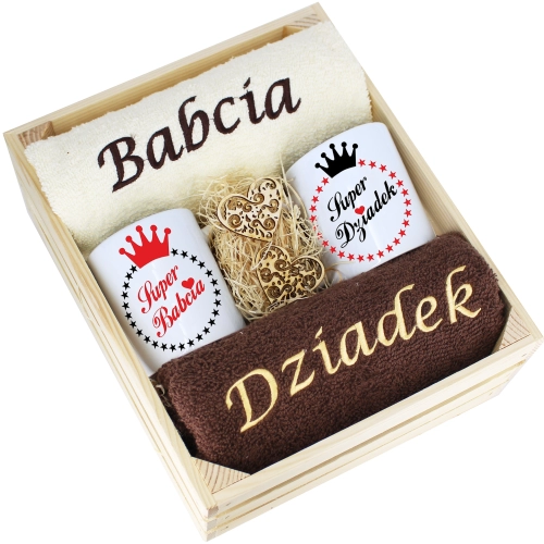 IDEALNY PREZENT - ZESTAW RĘCZNIKI + KUBKI BABCIA i DZIADEK