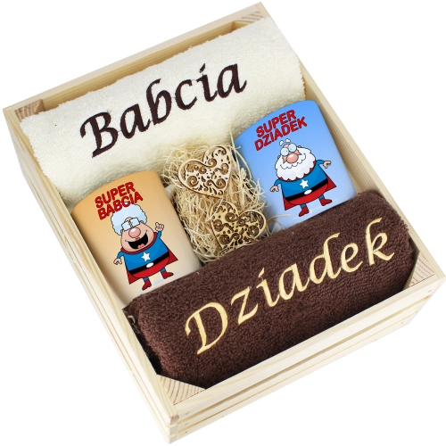 IDEALNY PREZENT - ZESTAW RĘCZNIKI + KUBKI BABCIA i DZIADEK