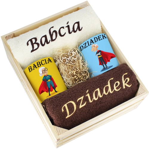 IDEALNY PREZENT - ZESTAW RĘCZNIKI + KUBKI BABCIA i DZIADEK