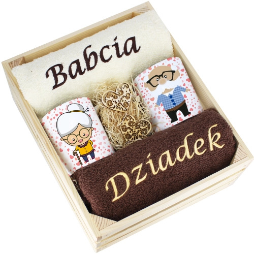 IDEALNY PREZENT - ZESTAW RĘCZNIKI + KUBKI BABCIA i DZIADEK