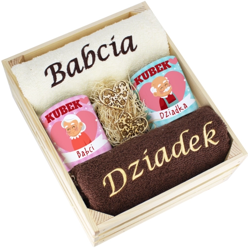 IDEALNY PREZENT - ZESTAW RĘCZNIKI + KUBKI BABCIA i DZIADEK