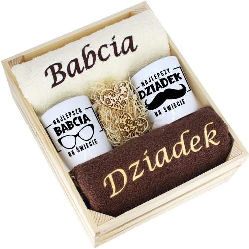 IDEALNY PREZENT - ZESTAW RĘCZNIKI + KUBKI BABCIA i DZIADEK