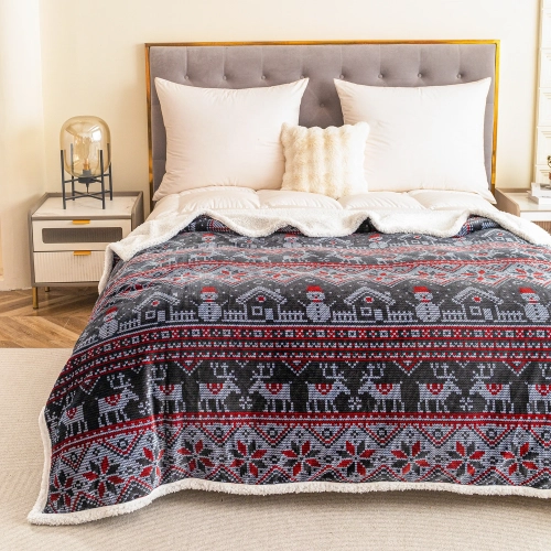 Duży koc świąteczny 200x220 cm czerwony z reniferami