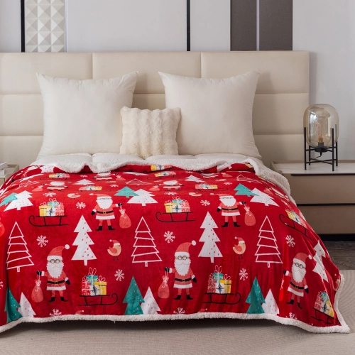 Duży koc świąteczny 200x220 cm czerwony z reniferami