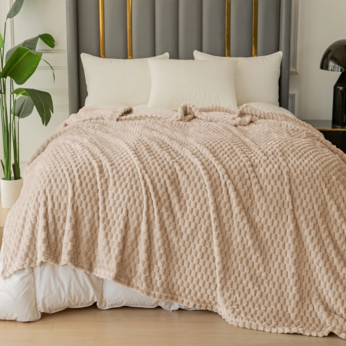 BEŻOWY KOC 220x240 NARZUTA NA ŁÓŻKO Z MIKROFIBRY MIĘKKI CUBETTO KAPA