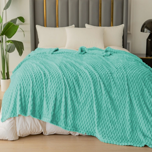 LAZUROWY KOC 160x200 NARZUTA NA ŁÓŻKO Z MIKROFIBRY MIĘKKI KAPA CUBETTO KAPA