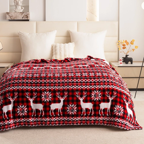 Koc świąteczny 160x200 cm z wzorem choinek i śnieżynek