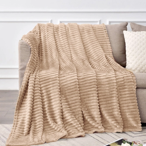 KOC TŁOCZONY 200x220 Z MIKROFIBRY MIĘKKI LUKSUSOWY NARZUTA BEŻ