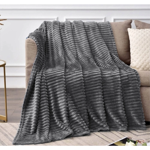 KOC TŁOCZONY 200x220 Z MIKROFIBRY MIĘKKI LUKSUSOWY NARZUTA GRAFIT