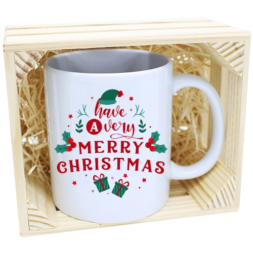 KUBEK W SKRZYNCE NA PREZENT ŚWIĄTECZNY Z NADRUKIEM