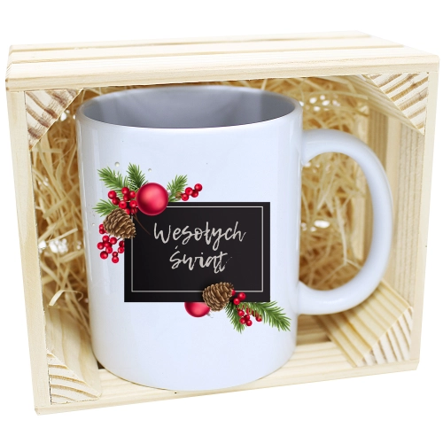KUBEK W SKRZYNCE NA PREZENT ŚWIĄTECZNY Z NADRUKIEM