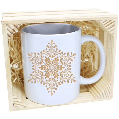 KUBEK W SKRZYNCE NA PREZENT ŚWIĄTECZNY ŚNIEŻYNKA