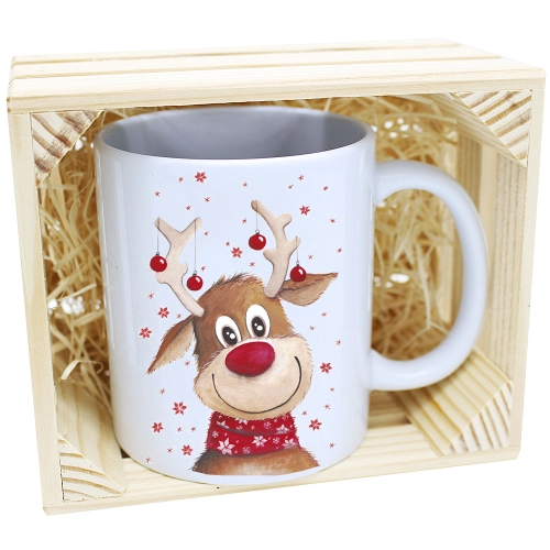 KUBEK W SKRZYNCE NA PREZENT ŚWIĄTECZNY RENIFER