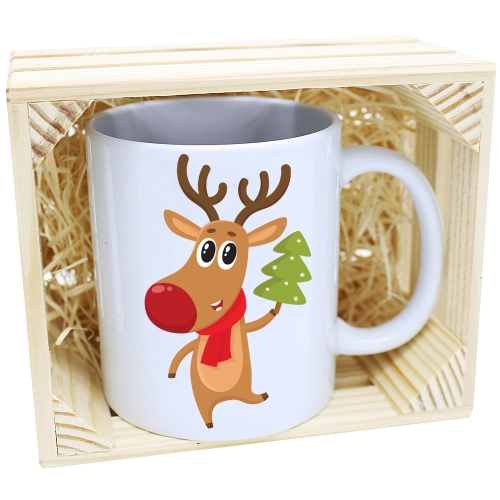 KUBEK W SKRZYNCE NA PREZENT ŚWIĄTECZNY RENIFER