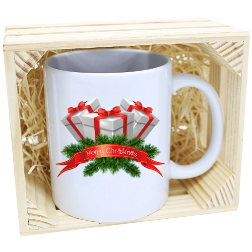 KUBEK W SKRZYNCE NA PREZENT ŚWIĄTECZNY Z NADRUKIEM