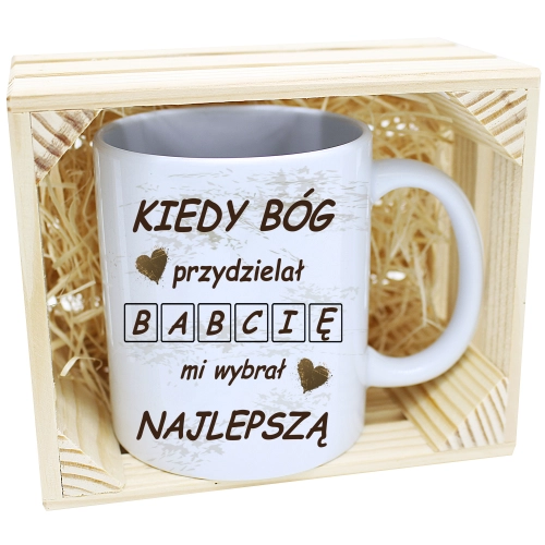 PREZENT KUBEK Z NADRUKIEM DLA BABCI W SKRZYNCE