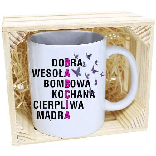 PREZENT KUBEK Z NADRUKIEM DLA BABCI W SKRZYNCE