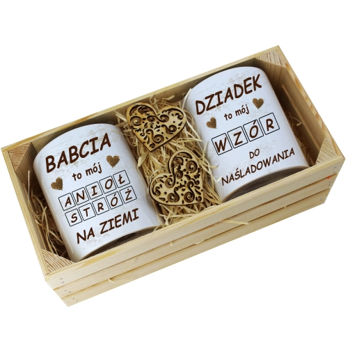 PREZENT ZESTAW KUBKI BABCIA DZIADEK W SKRZYNCE