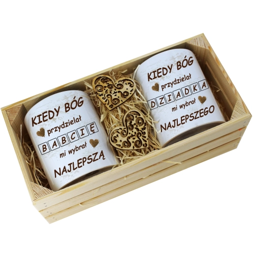 PREZENT ZESTAW KUBKI BABCIA DZIADEK W SKRZYNCE