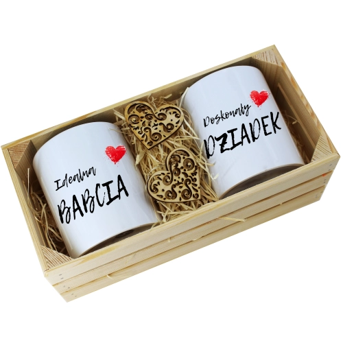 PREZENT ZESTAW KUBKI BABCIA DZIADEK W SKRZYNCE