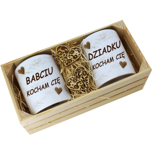 PREZENT ZESTAW KUBKI BABCIA DZIADEK W SKRZYNCE