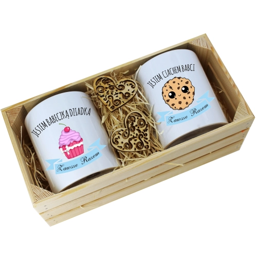 PREZENT ZESTAW KUBKI BABCIA DZIADEK W SKRZYNCE