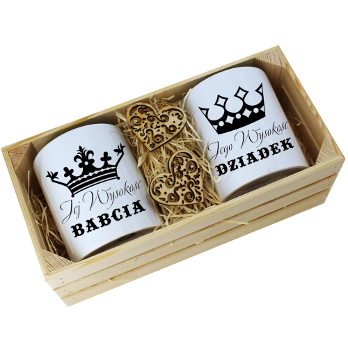 PREZENT ZESTAW KUBKI BABCIA DZIADEK W SKRZYNCE
