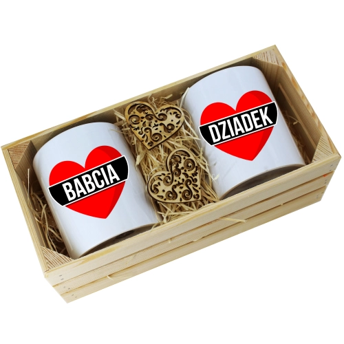 PREZENT ZESTAW KUBKI BABCIA DZIADEK W SKRZYNCE