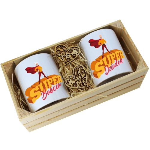 PREZENT ZESTAW KUBKI BABCIA DZIADEK W SKRZYNCE