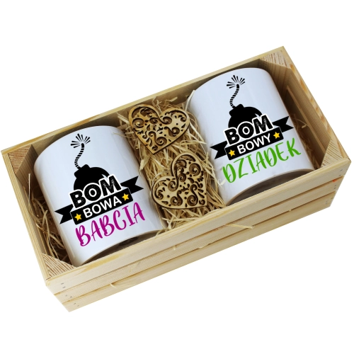 PREZENT ZESTAW KUBKI BABCIA DZIADEK W SKRZYNCE
