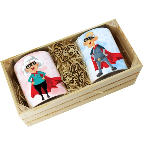 PREZENT ZESTAW KUBKI BABCIA DZIADEK W SKRZYNCE