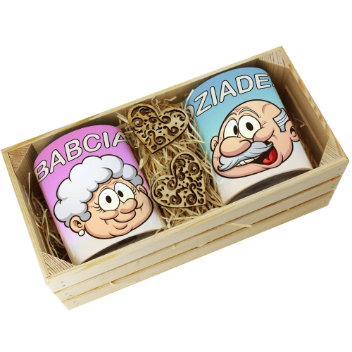 PREZENT ZESTAW KUBKI BABCIA DZIADEK W SKRZYNCE