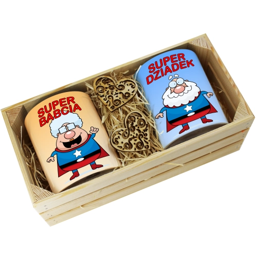 PREZENT ZESTAW KUBKI BABCIA DZIADEK W SKRZYNCE