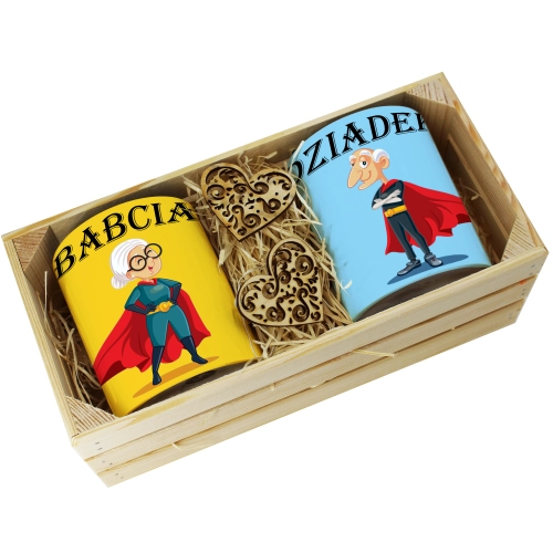 PREZENT ZESTAW KUBKI BABCIA DZIADEK W SKRZYNCE