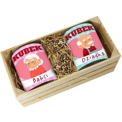 PREZENT ZESTAW KUBKI BABCIA DZIADEK W SKRZYNCE