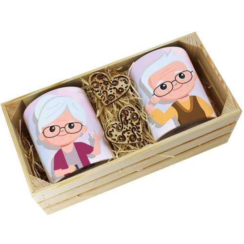 PREZENT ZESTAW KUBKI BABCIA DZIADEK W SKRZYNCE