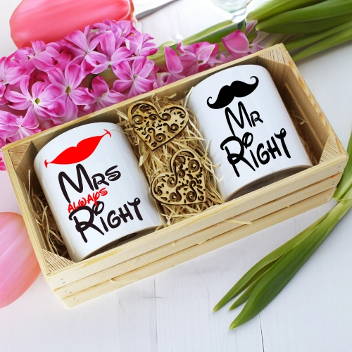 PREZENT ŚLUBNY ZESTAW KUBKI ŻONA i MĄŻ W SKRZYNCE