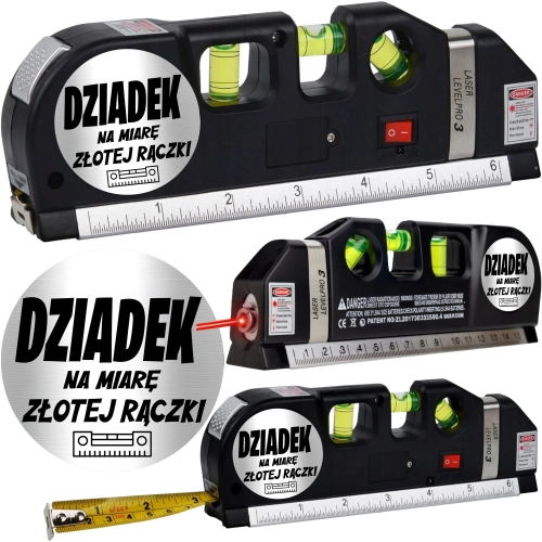 PREZENT NA DZIEŃ DZIADKA POZIOMICA LASEROWA Z MIARKĄ 250cm LASER DZIADEK