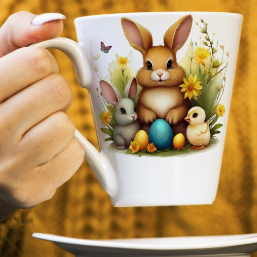 WIOSENNY WIELKANOCNY KUBEK LATTE 330ml PREZENT WIOSNA PISANKI ZAJĄCZEK