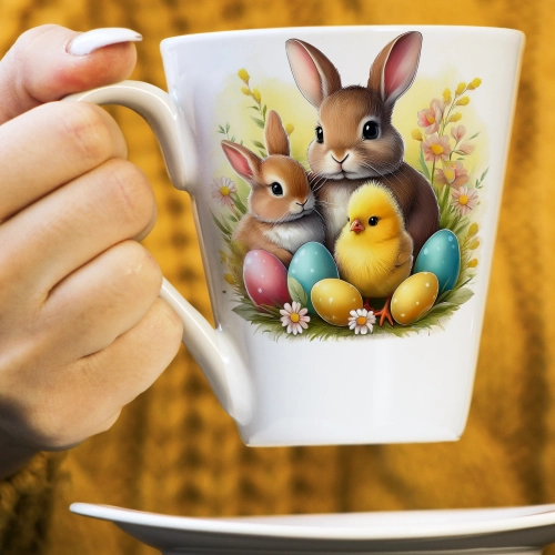 WIOSENNY WIELKANOCNY KUBEK LATTE 330ml PREZENT WIOSNA PISANKI ZAJĄCZEK