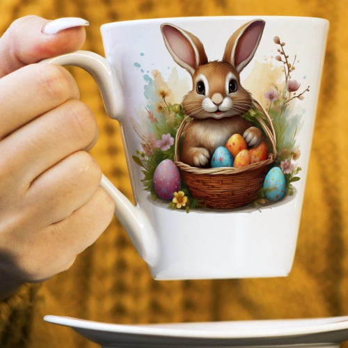WIOSENNY WIELKANOCNY KUBEK LATTE 330ml PREZENT WIOSNA PISANKI ZAJĄCZEK