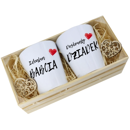PREZENT ZESTAW KUBKI BABCIA DZIADEK W SKRZYNCE