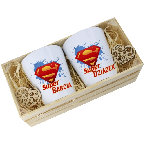 PREZENT ZESTAW KUBKI BABCIA DZIADEK W SKRZYNCE