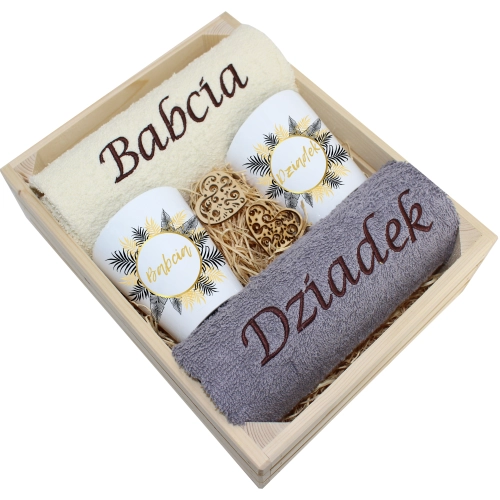 ZESTAW RĘCZNIKI KUBKI LATTE BABCIA DZIADEK PREZENT