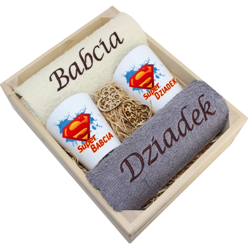 ZESTAW RĘCZNIKI KUBKI LATTE BABCIA DZIADEK PREZENT