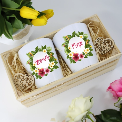 PREZENT ŚLUBNY ZESTAW KUBKÓW LATTE ŻONA i MĄŻ W SKRZYNCE KOMPLET KUBKI