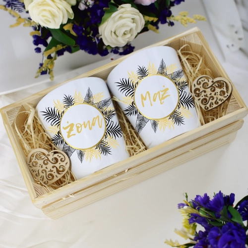 PREZENT ŚLUBNY ZESTAW KUBKÓW LATTE ŻONA i MĄŻ W SKRZYNCE KOMPLET KUBKI