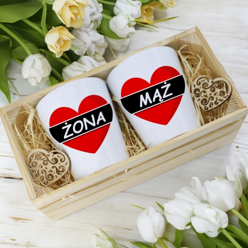 PREZENT ŚLUBNY ZESTAW KUBKÓW LATTE ŻONA i MĄŻ W SKRZYNCE KOMPLET KUBKI