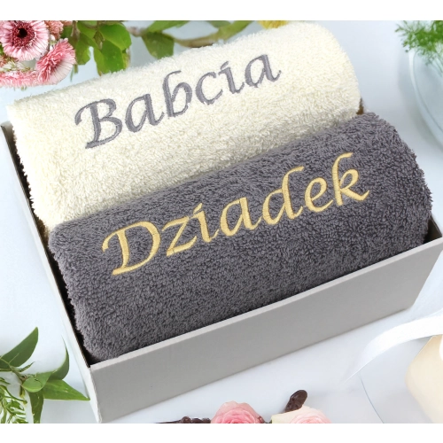 LUKSUSOWY PREZENT DLA BABCI I DZIADKA ZESTAW RĘCZNIKÓW Z HAFTEM KOMPLET